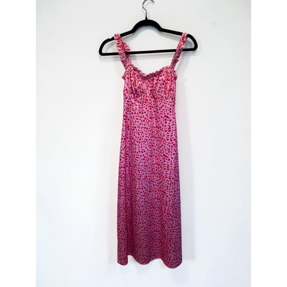 Commense Pink Floral Ruffle Sweetheart Midi Dress XS NWT OA240118015